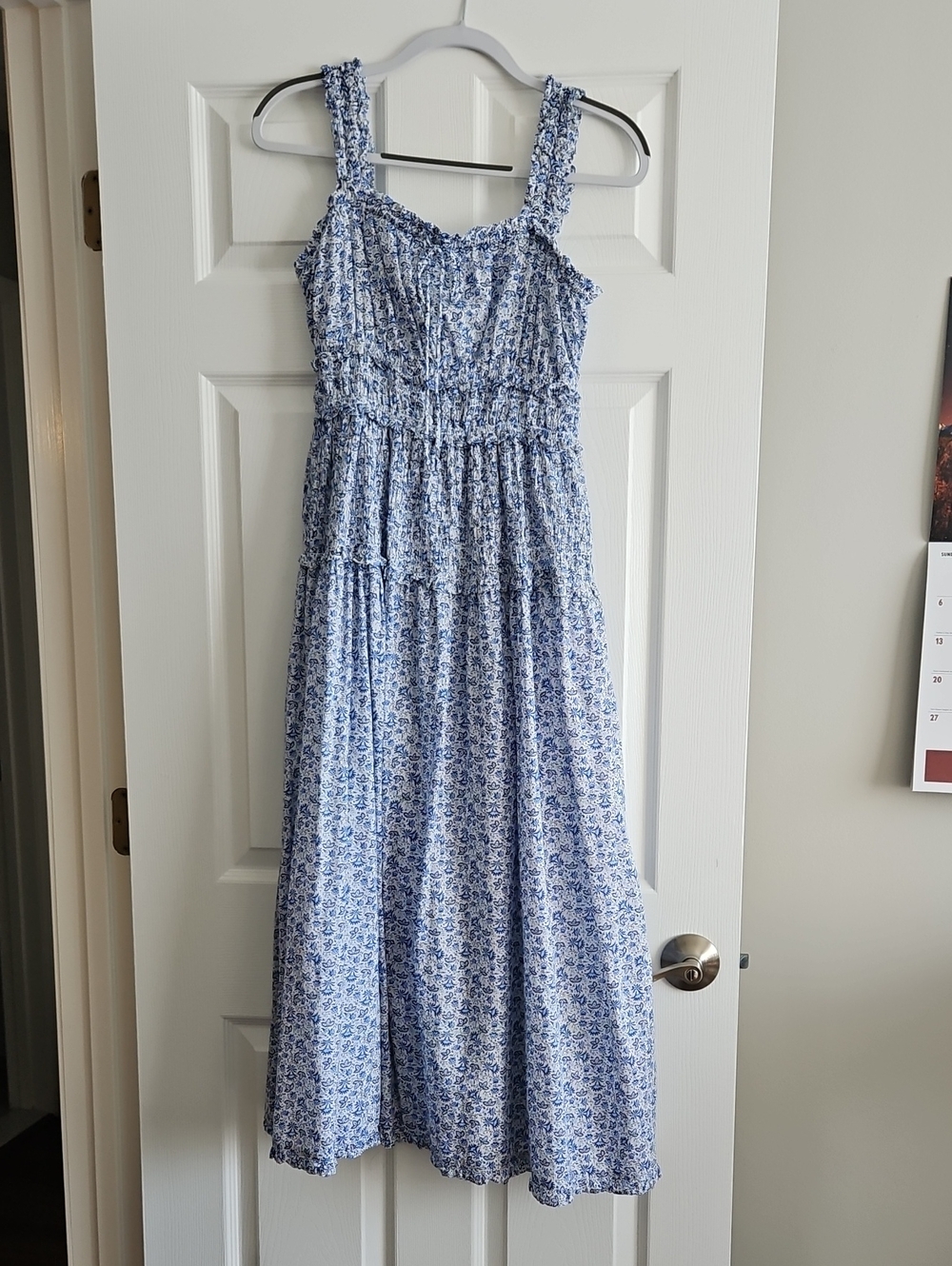 GAP x DOEN Blue White Floral Smocked Midi Dress